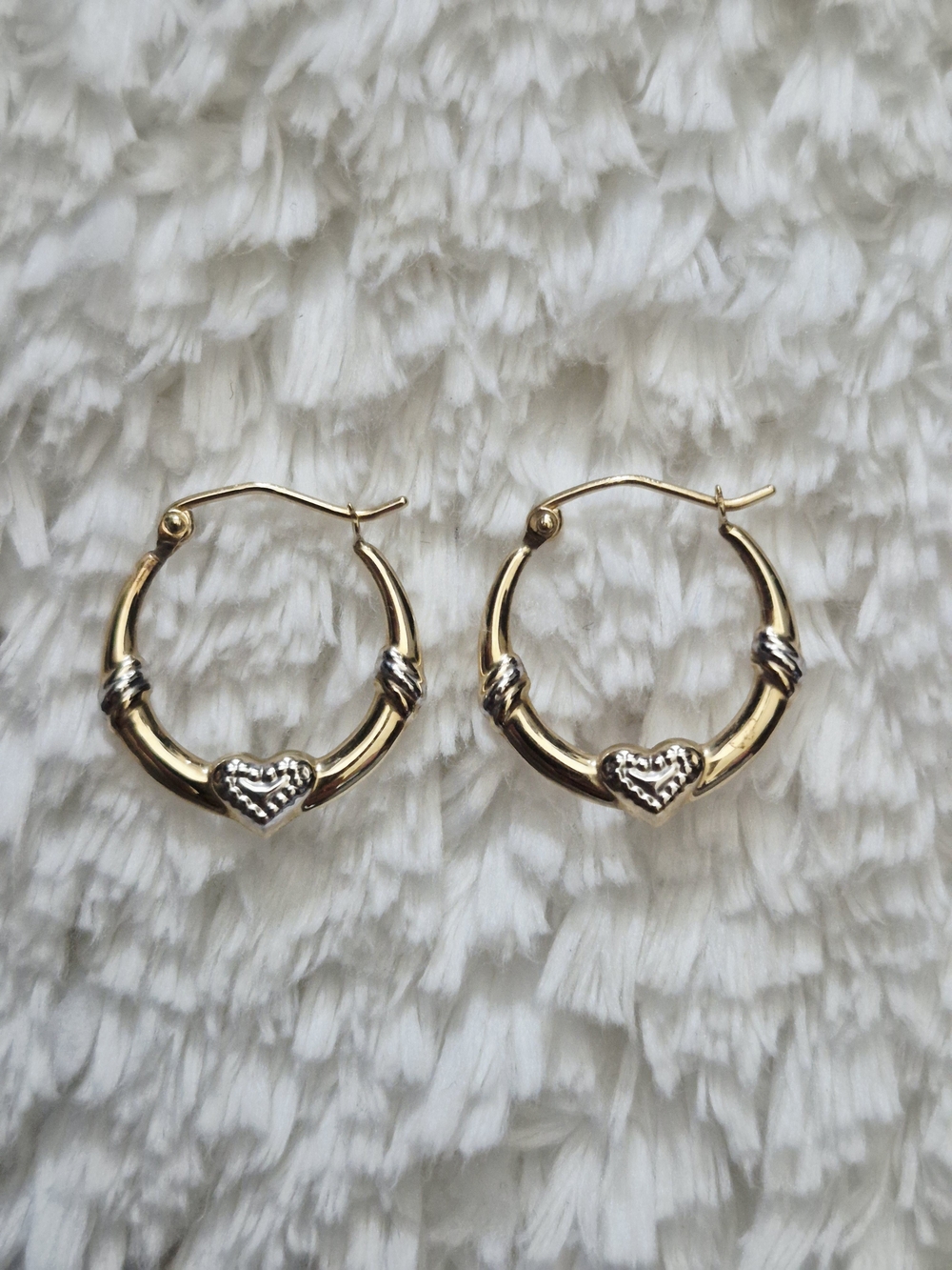 Vintage 10k Gold Heart Accent Hoop Earrings